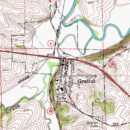 Topographic Map of Gratiot Volunteer Fire Department, WI