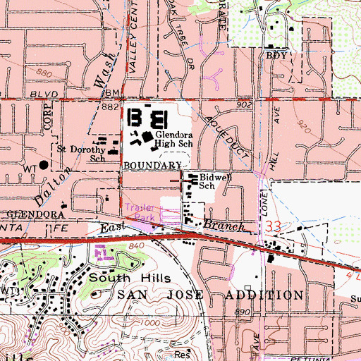Topographic Map of Bidwell School, CA