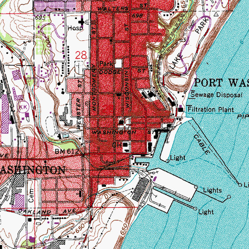 Topographic Map of Port Washington Fire Department, WI
