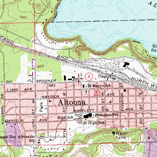 Topographic Map of Altoona Fire Department and Emergency Medical Services, WI