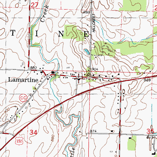 Topographic Map of Lamartine Volunteer Fire Department, WI
