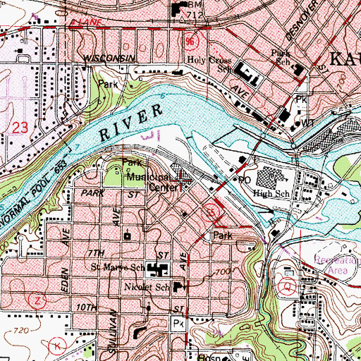 Topographic Map of Kaukauna Fire and Rescue Department, WI