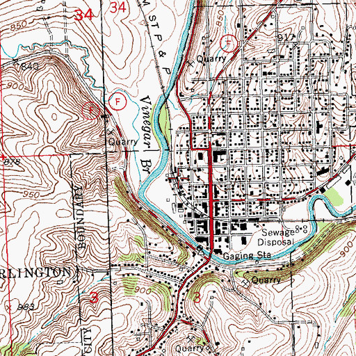 Topographic Map of Darlington Volunteer Fire Department, WI