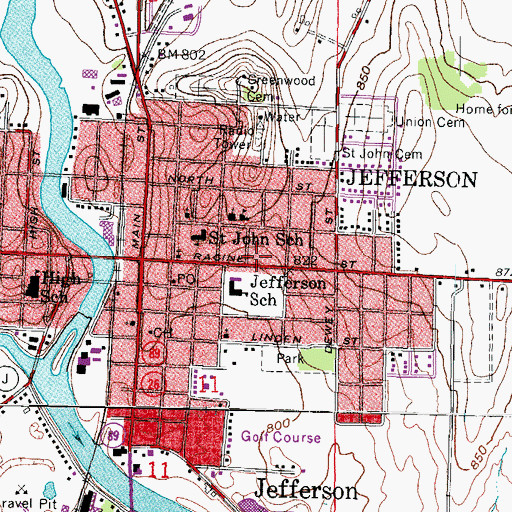 Topographic Map of Jefferson Fire Department, WI