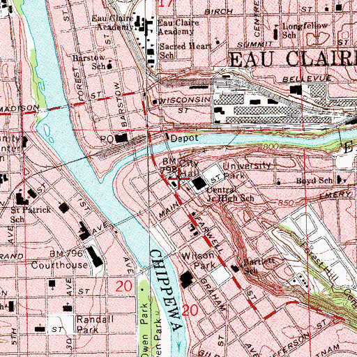 Topographic Map of Eau Claire Fire and Rescue Station 2, WI