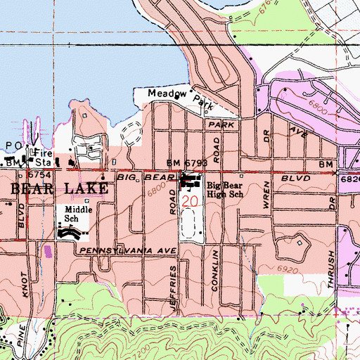 Topographic Map of Big Bear Lake Middle School, CA