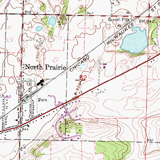 Topographic Map of North Prairie Volunteer Fire Department, WI
