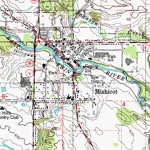 Topographic Map of Mishicot Volunteer Fire Department, WI