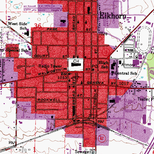 Topographic Map of Elkhorn Area Fire Department, WI