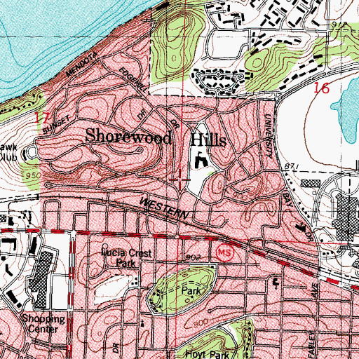 Topographic Map of Shorewood Hills Fire Department, WI