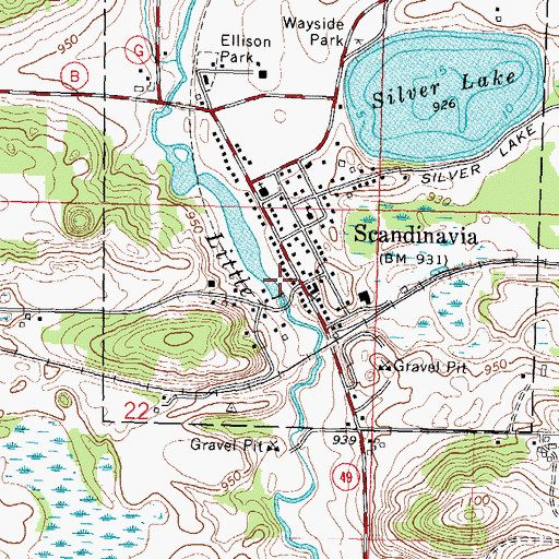 Topographic Map of Scandinavia Volunteer Fire Department, WI
