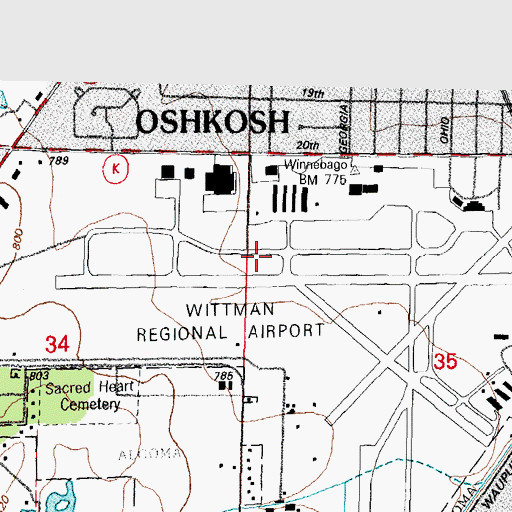 Topographic Map of Oshkosh Fire Department Station 14 - Aircraft Rescue and Fire Fighting Station, WI