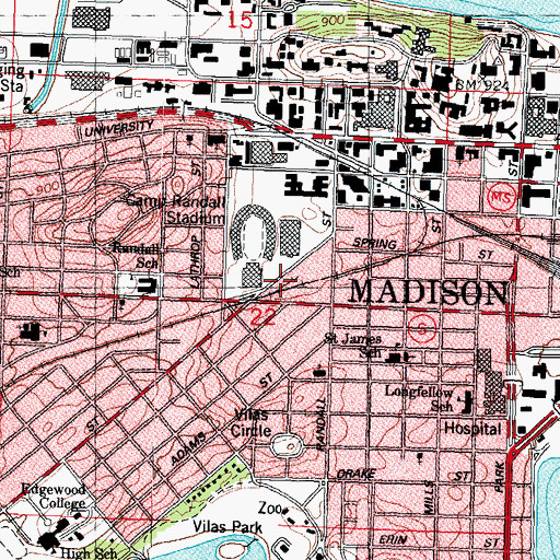 Topographic Map of Madison Fire Department Station 4, WI