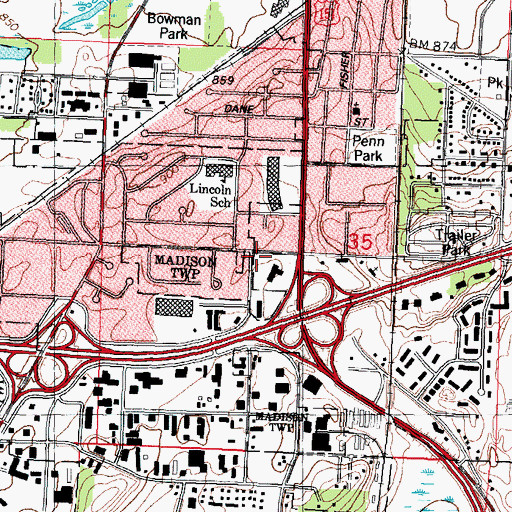 Topographic Map of Madison Fire Department Station 6, WI