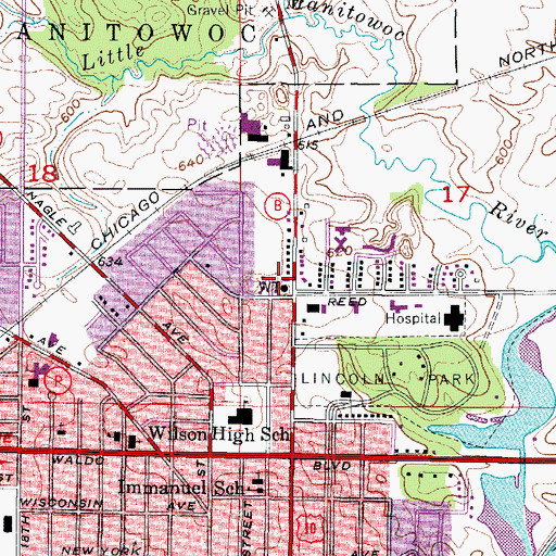 Topographic Map of Manitowoc Fire Department 2, WI