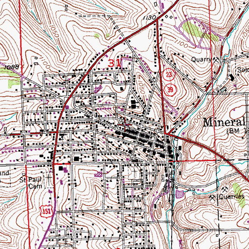 Topographic Map of Mineral Point Fire Department, WI
