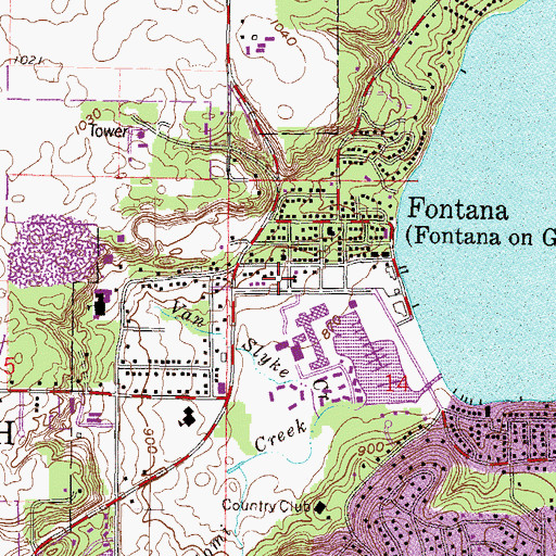Topographic Map of Fontana Fire Department, WI