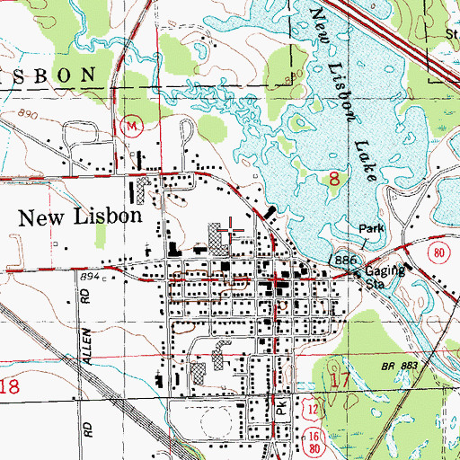 Topographic Map of New Lisbon Fire Department, WI