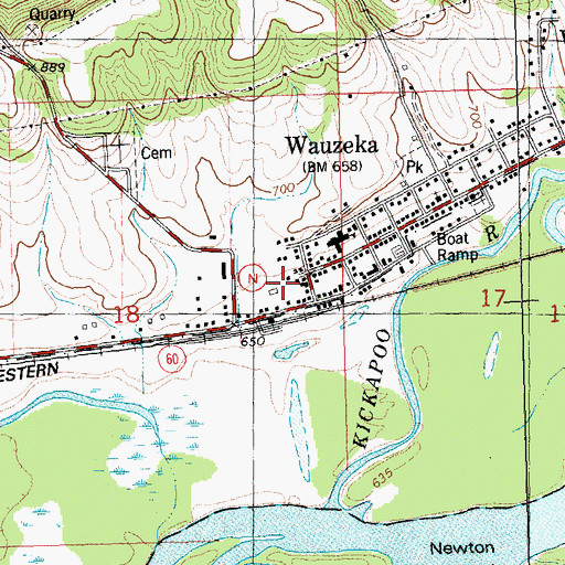 Topographic Map of Wauzeka Volunteer Fire and Rescue, WI