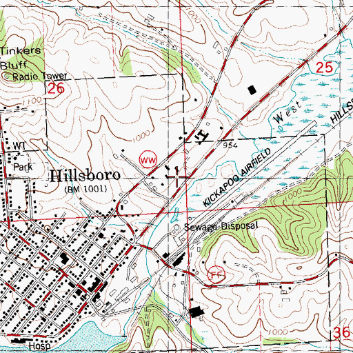 Topographic Map of Hillsboro Volunteer Fire Department, WI