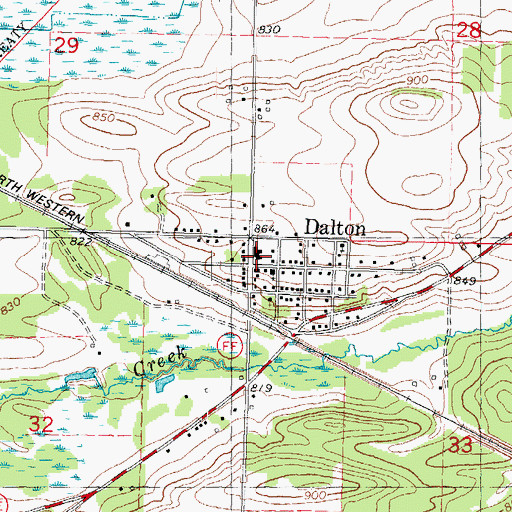Topographic Map of Dalton Volunteer Fire Department, WI