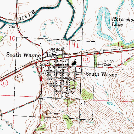 Topographic Map of South Wayne Volunteer Fire Department, WI