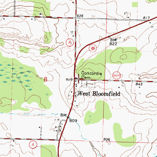 Topographic Map of West Bloomfield Volunteer Fire Department, WI