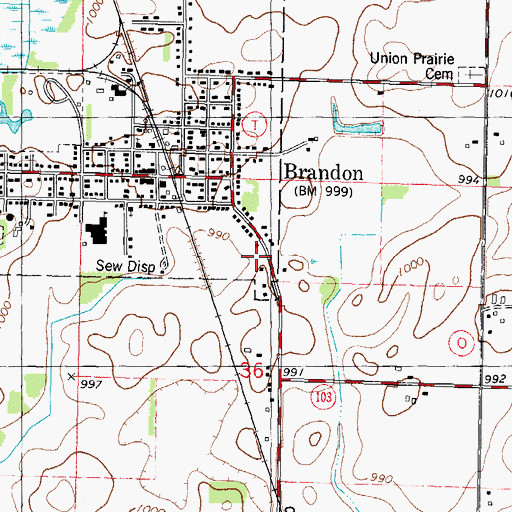 Topographic Map of Brandon - Fairwater Fire Department, WI