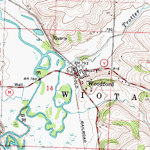 Topographic Map of Woodford Volunteer Fire Department, WI