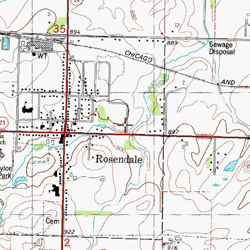 Topographic Map of Rosendale Fire Department, WI