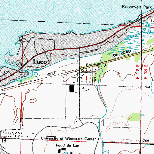 Topographic Map of Fond du Lac Volunteer Fire Department Station 2, WI