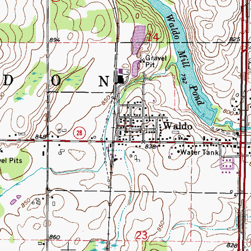 Topographic Map of Waldo Volunteer Fire Department, WI