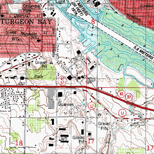 Topographic Map of Sturgeon Bay Fire Department - West Station, WI