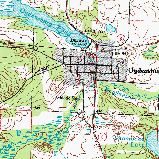 Topographic Map of Ogdensburg - Saint Lawrence Fire Department, WI