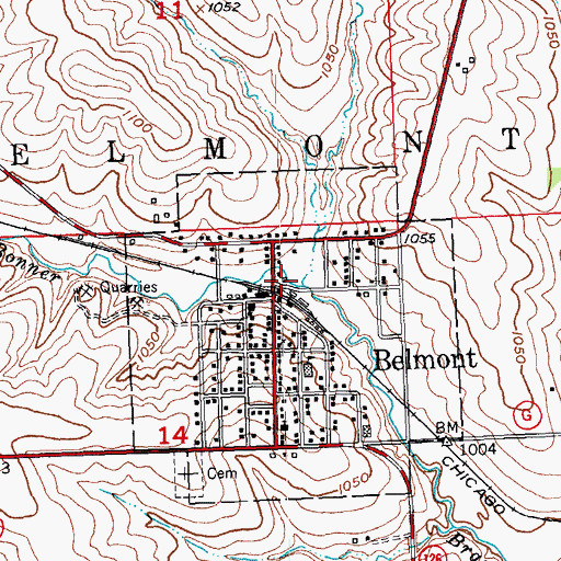 Topographic Map of Belmont Fire Department, WI