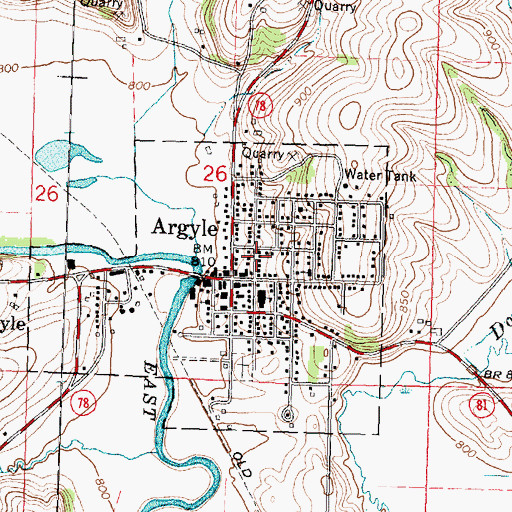 Topographic Map of Argyle Adams Community Fire Department, WI