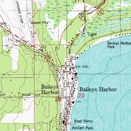 Topographic Map of Baileys Harbor Fire Department, WI