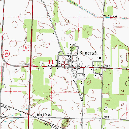 Topographic Map of Bancroft Pine Grove Fire Department, WI