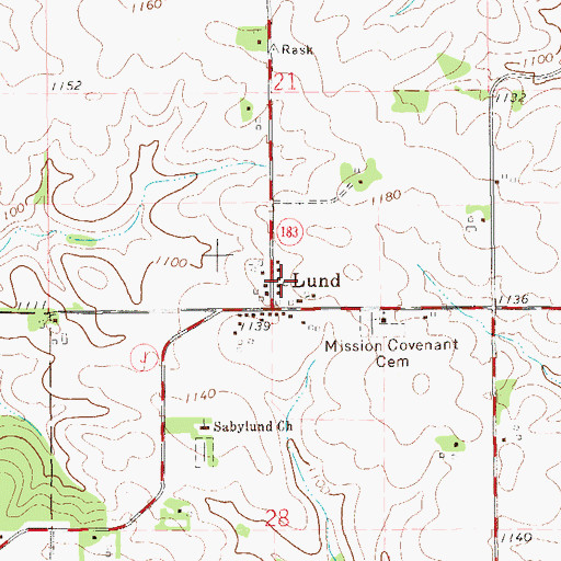Topographic Map of Lund Volunteer Fire Department, WI
