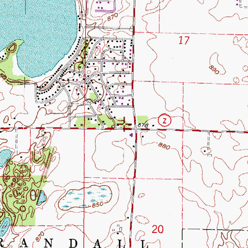 Topographic Map of Randall Fire Department Station 1, WI