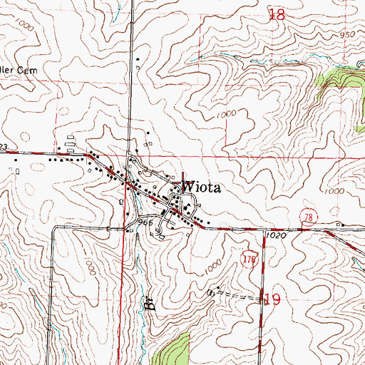 Topographic Map of Wiota Volunteer Fire Department, WI