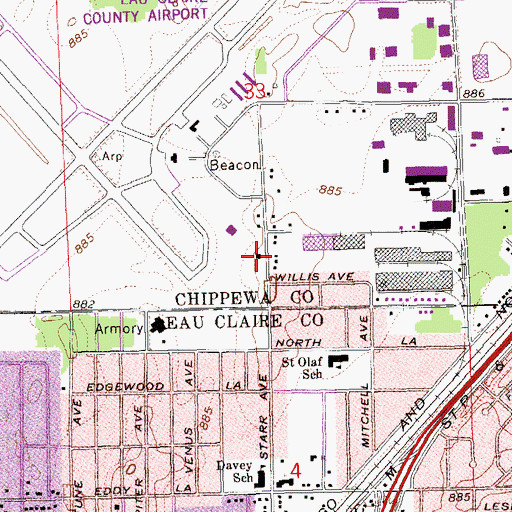 Topographic Map of Eau Claire Fire and Rescue Station 8, WI