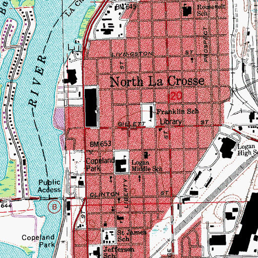 Topographic Map of La Crosse Fire Department Station 4, WI
