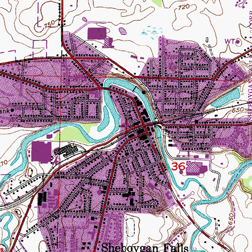 Topographic Map of Sheboygan Falls Fire Department and Unit 814, WI
