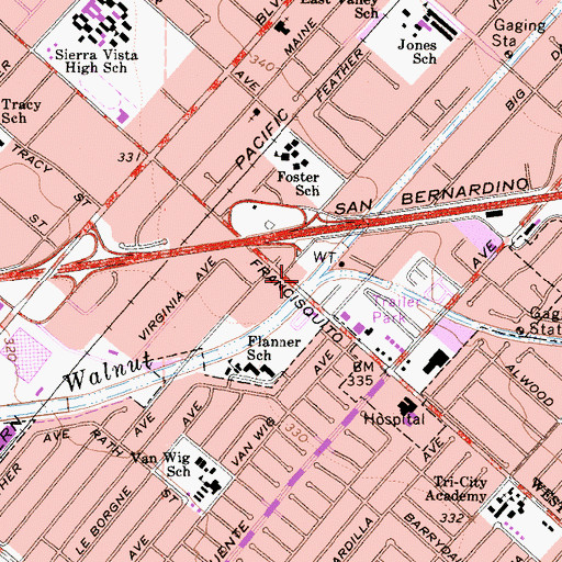 Topographic Map of Big Dalton Wash, CA