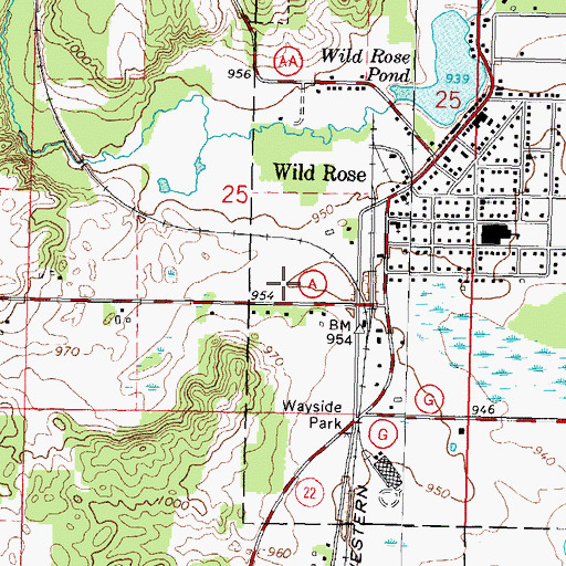 Topographic Map of Wild Rose Area Fire District, WI