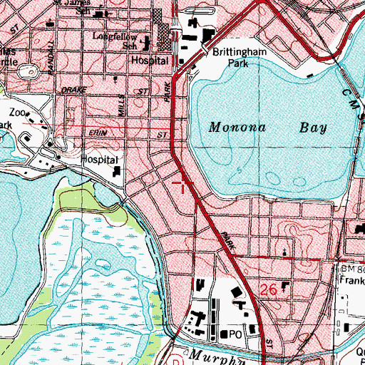 Topographic Map of Ryan Brothers Ambulance Service Station 1, WI