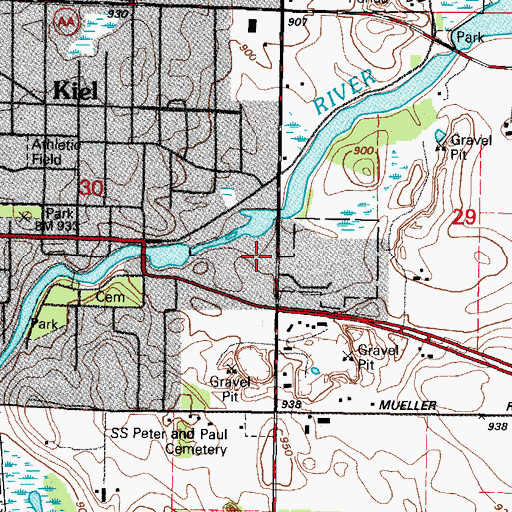 Topographic Map of Kiel Ambulance Service, WI