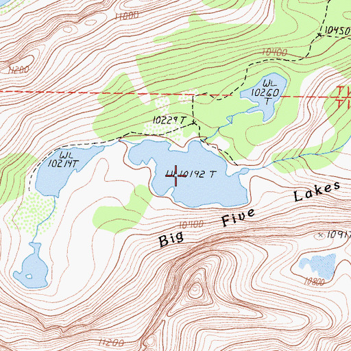 Topographic Map of Big Five Lakes, CA
