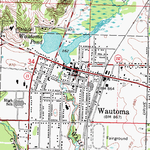 Topographic Map of Waushara County Emergency Medical Services Wautoma Division, WI